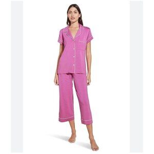 Eberjey Gisele Pajama Set Womens Large Pink Short Sleeve Button Front Capri Pant